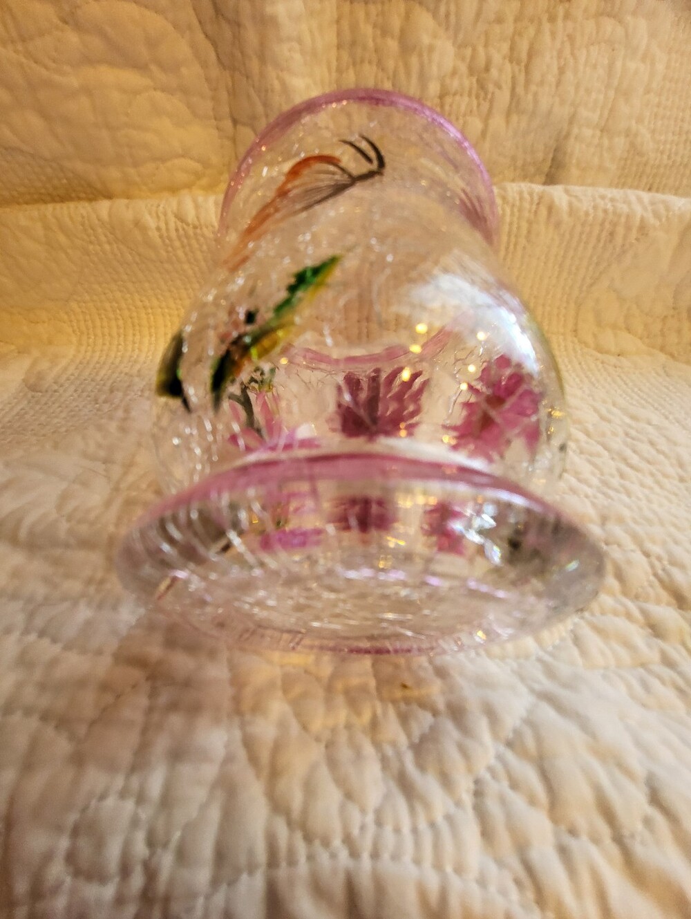 Hand-Painted Pink Floral Crackle Glass Vase - Picture 7 of 12